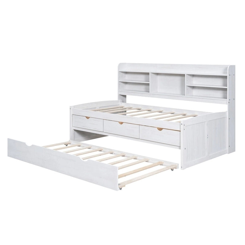 Letto a una piazza singolo con cassetti in legno