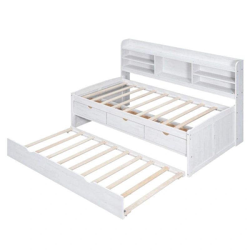 Letto a una piazza singolo con cassetti in legno