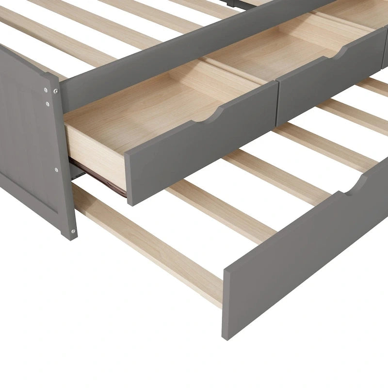 Letto a una piazza singolo con cassetti in legno