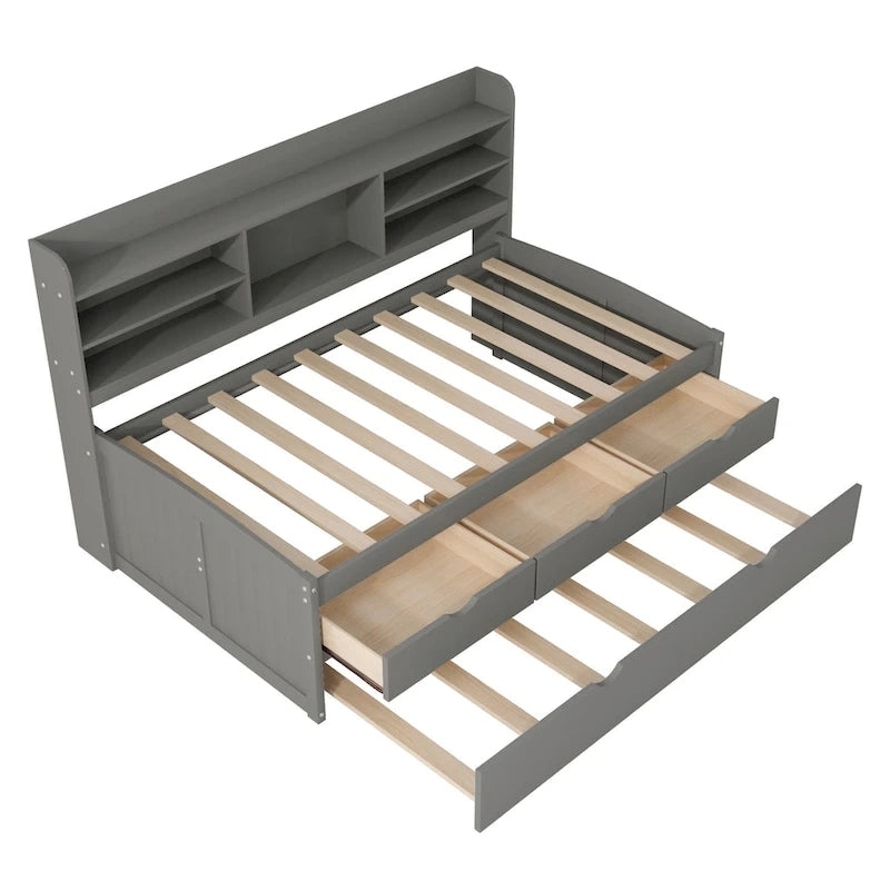 Letto a una piazza singolo con cassetti in legno