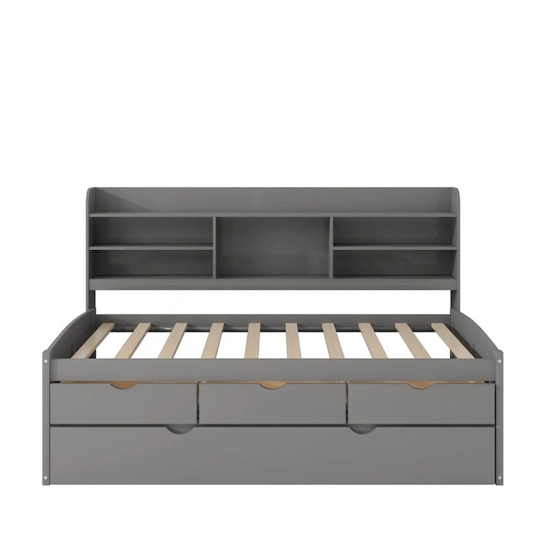 Letto a una piazza singolo con cassetti in legno