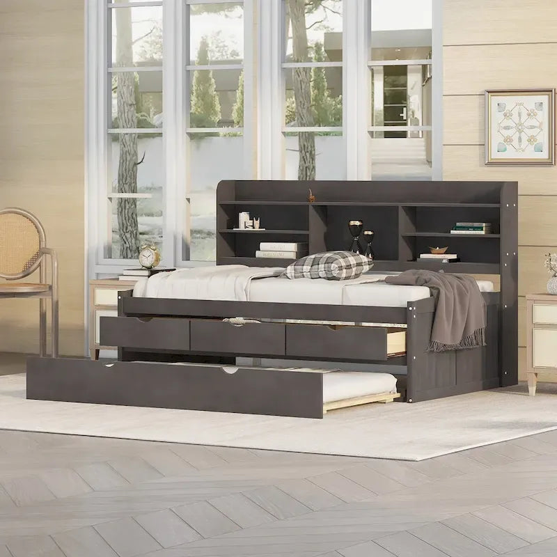 Letto a una piazza singolo con cassetti in legno