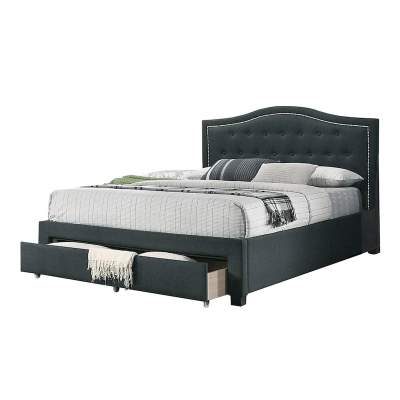 Letto King size orientale completamente imbottito con 1 cassetto sotto il letto