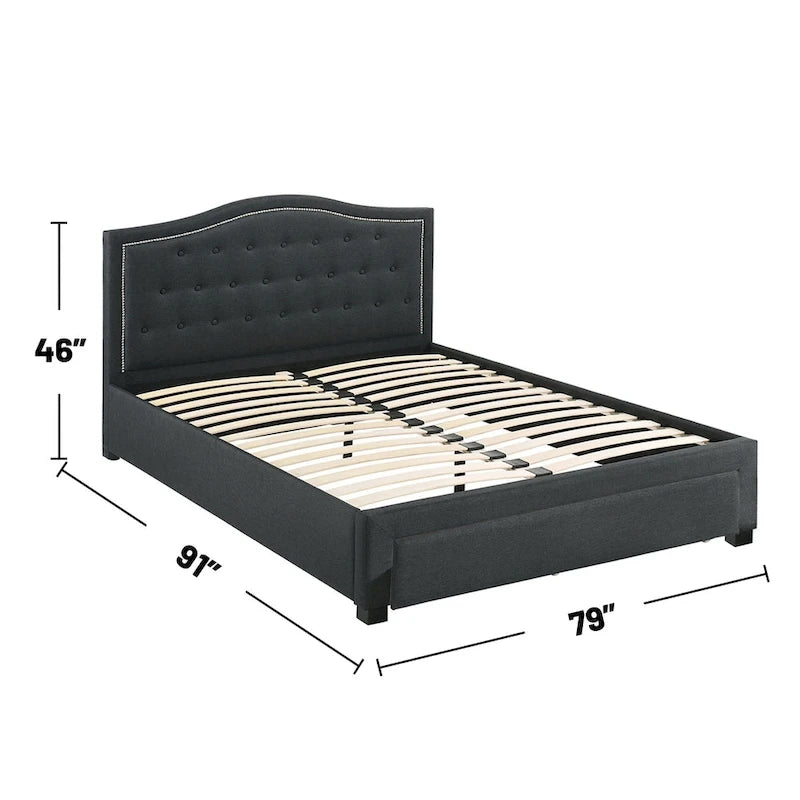 Letto King size orientale completamente imbottito con 1 cassetto sotto il letto