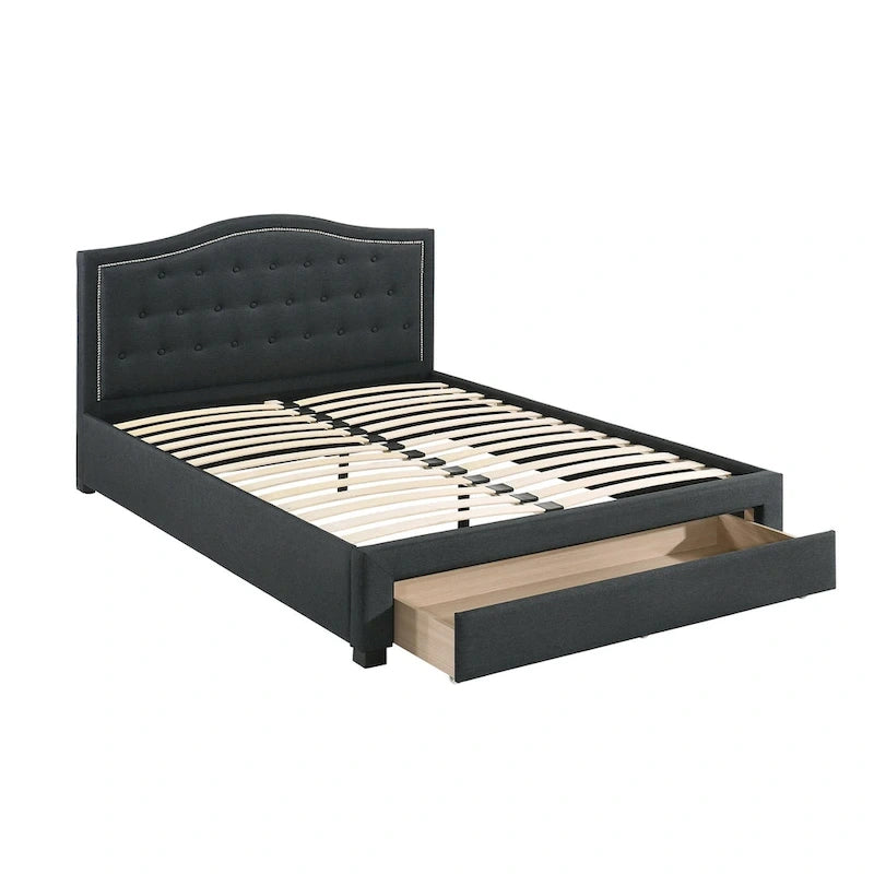 Letto King size orientale completamente imbottito con 1 cassetto sotto il letto