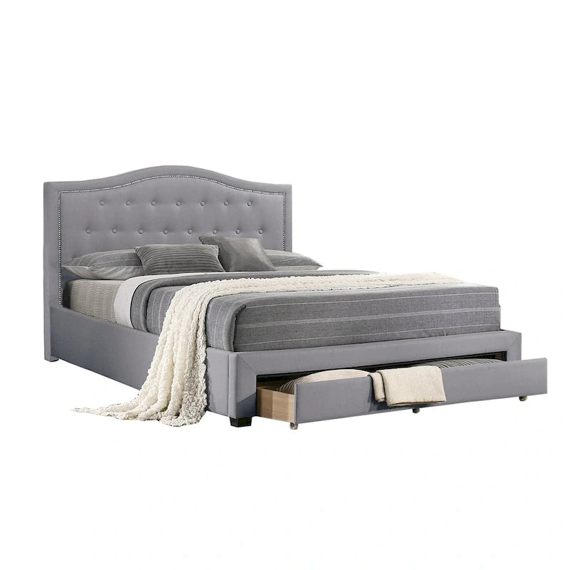 Letto King size orientale completamente imbottito con 1 cassetto sotto il letto