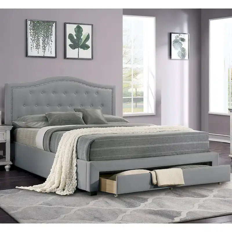 Letto King size orientale completamente imbottito con 1 cassetto sotto il letto