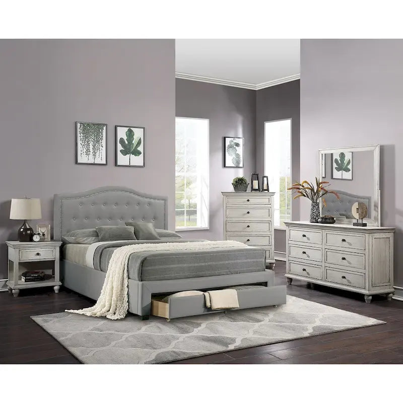 Letto King size orientale completamente imbottito con 1 cassetto sotto il letto