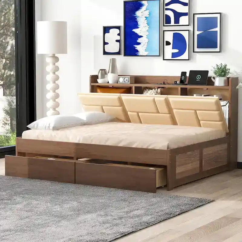 Divano letto in legno a grandezza naturale con porte USB e cassetti