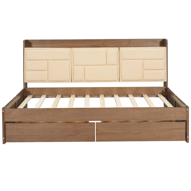 Divano letto in legno a grandezza naturale con porte USB e cassetti