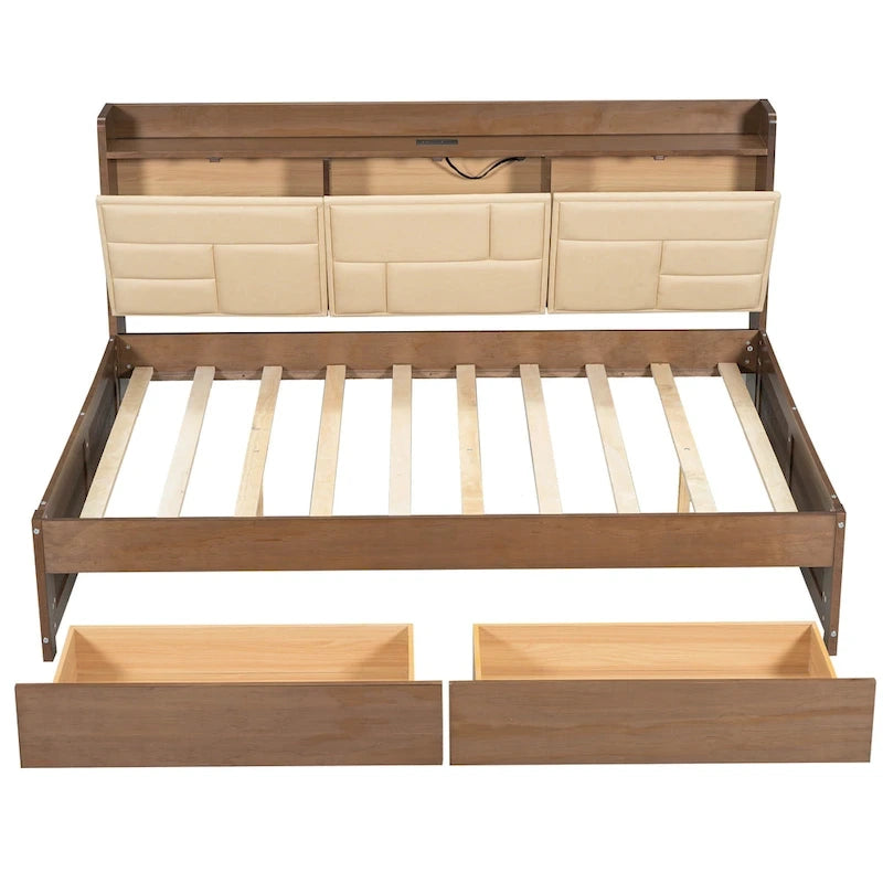 Divano letto in legno a grandezza naturale con porte USB e cassetti