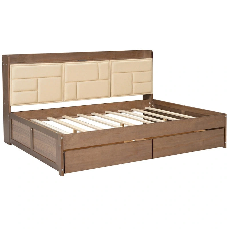 Divano letto in legno a grandezza naturale con porte USB e cassetti