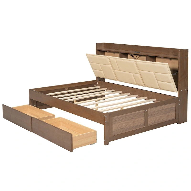 Divano letto in legno a grandezza naturale con porte USB e cassetti
