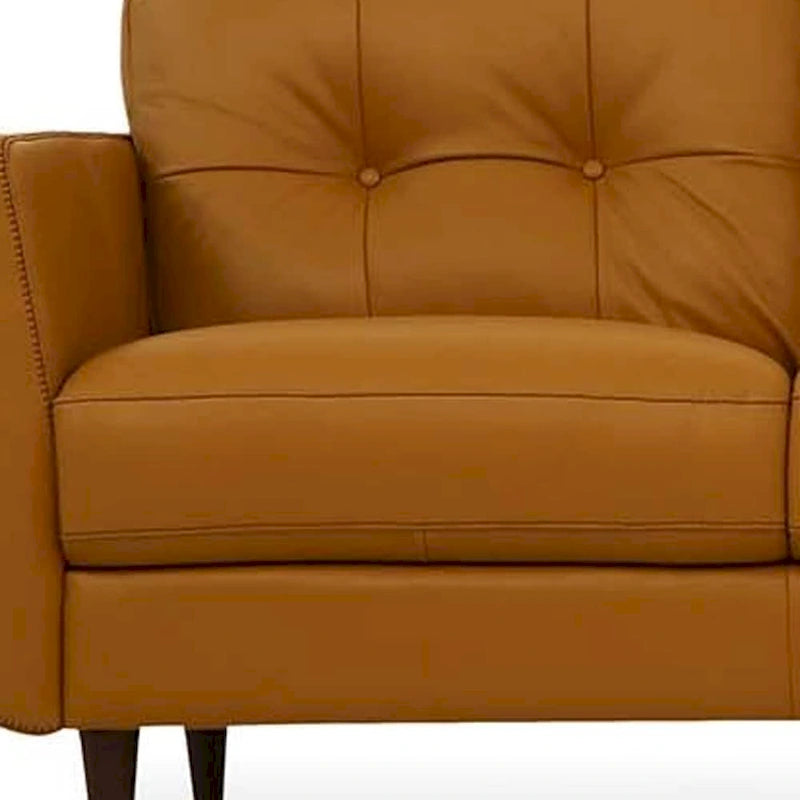 Divano a 3 posti in pelle arancione di alta qualità con gambe nere 83W