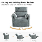 Poltrona reclinabile girevole dondolante Power Rocking per cameretta con porte USB e supporto telefono 38.5"W