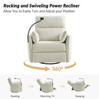 Poltrona reclinabile girevole dondolante Power Rocking per cameretta con porte USB e supporto telefono 38.5"W