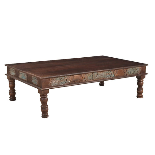 Carved Reclaimed Wood Coffee Table, 139.7 × 86.4 cm – product view