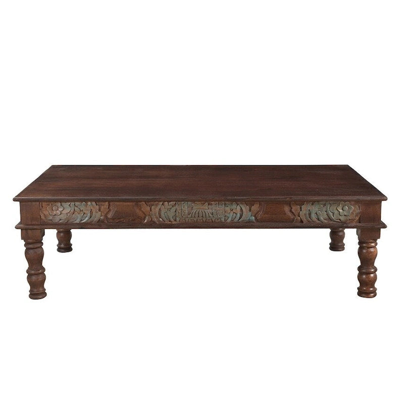 Tavolino da Caffè con Pannello Intagliato in Legno di Recupero 55x34