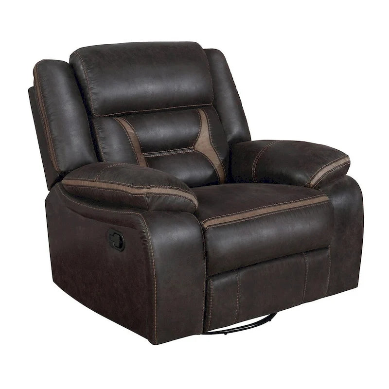 Poltrona reclinabile manuale Jake da 104 cm con scorrimento, imbottitura trapuntata, similpelle marrone scuro