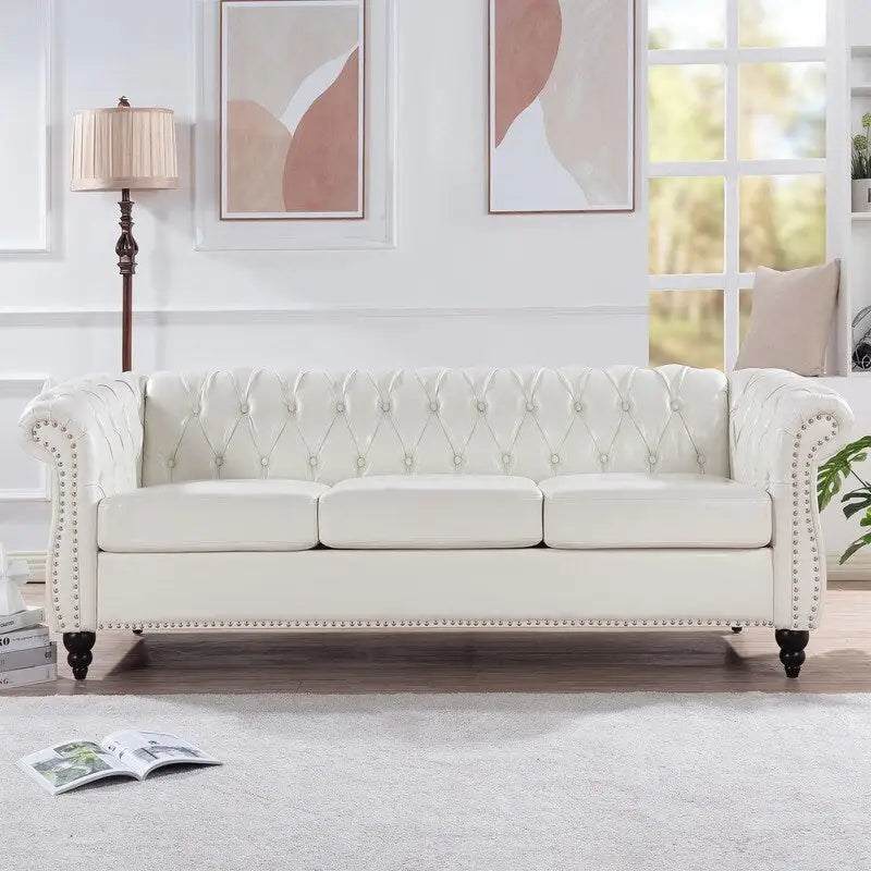 Divano Chesterfield a 3 posti con braccioli arrotolati in PU da 84,65".