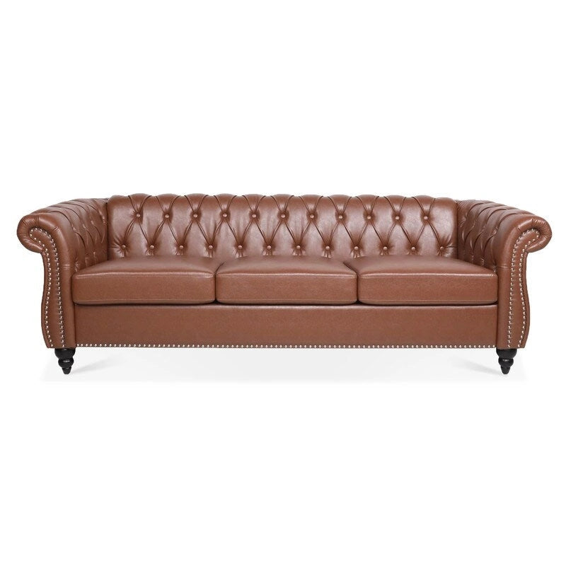 Divano Chesterfield a 3 posti con braccioli arrotolati in PU da 84,65".