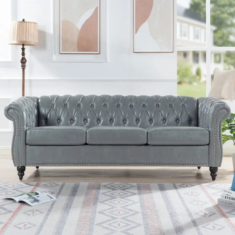 Divano Chesterfield a 3 posti con braccioli arrotolati in PU da 84,65".