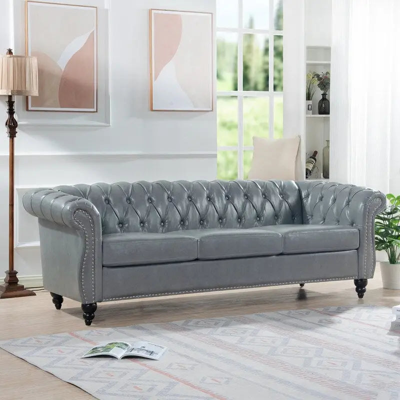 Divano Chesterfield a 3 posti con braccioli arrotolati in PU da 84,65".