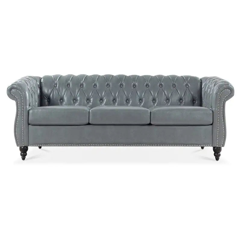 Divano Chesterfield a 3 posti con braccioli arrotolati in PU da 84,65".