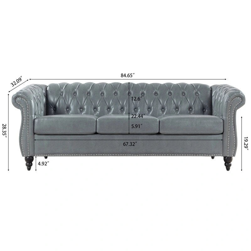 Divano Chesterfield a 3 posti con braccioli arrotolati in PU da 84,65".