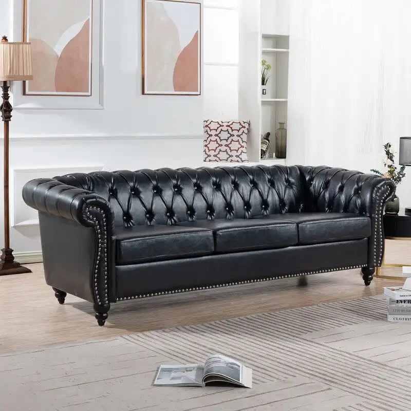 Divano Chesterfield a 3 posti con braccioli arrotolati in PU da 84,65".