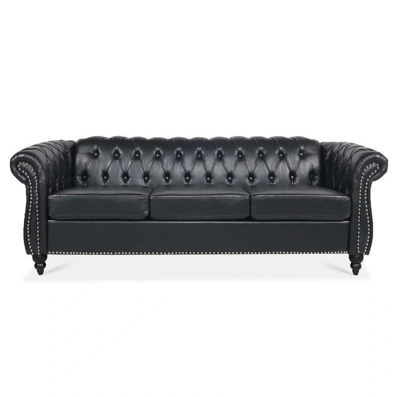 Divano Chesterfield a 3 posti con braccioli arrotolati in PU da 84,65".
