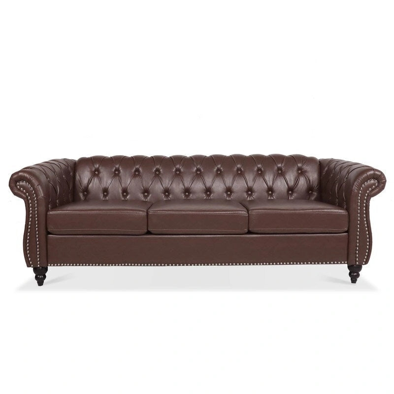 Divano Chesterfield a 3 posti con braccioli arrotolati in PU da 84,65".