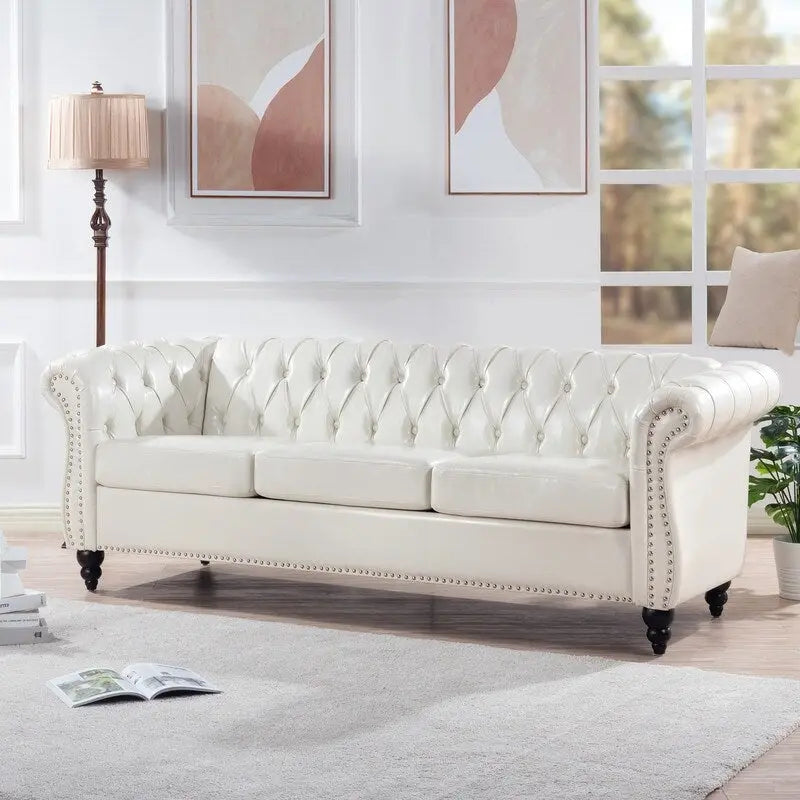 Divano Chesterfield a 3 posti con braccioli arrotolati in PU da 84,65".