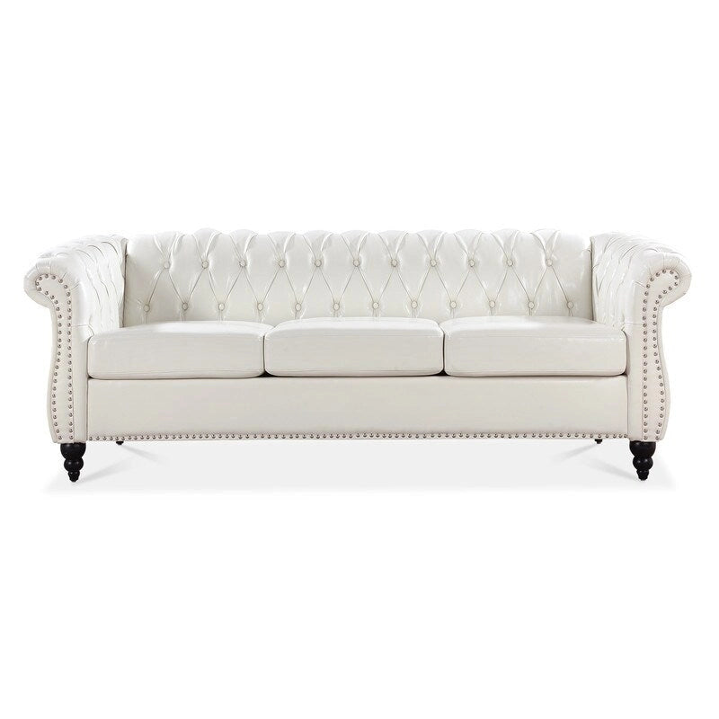 Divano Chesterfield a 3 posti con braccioli arrotolati in PU da 84,65".