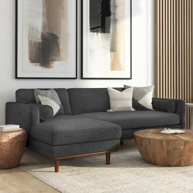 Divano Sezionale a L Moderno Metà Secolo con Chaise, 259 cm, Lato Sinistro