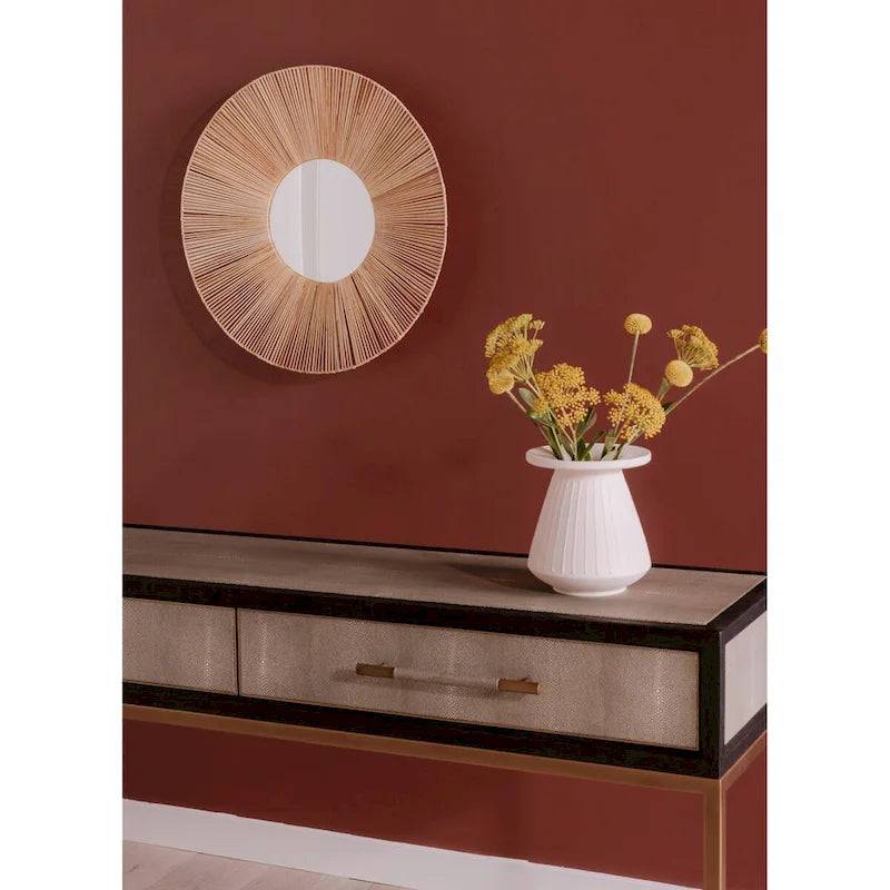 Consolle Art Déco in rovere massello con gambe in ottone e piano in pelle di squalo, larghezza 59