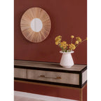 Consolle Art Déco in rovere massello con gambe in ottone e piano in pelle di squalo, larghezza 59