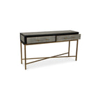 Consolle Art Déco in rovere massello con gambe in ottone e piano in pelle di squalo, larghezza 59