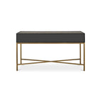 Consolle Art Déco in rovere massello con gambe in ottone e piano in pelle di squalo, larghezza 59
