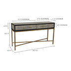 Consolle Art Déco in rovere massello con gambe in ottone e piano in pelle di squalo, larghezza 59