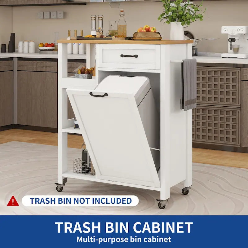 Carrello da cucina con isola su ruote e armadio per bidone della spazzatura