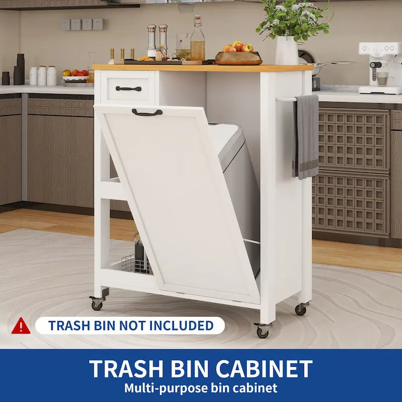 Carrello da cucina con isola su ruote e armadio per bidone della spazzatura